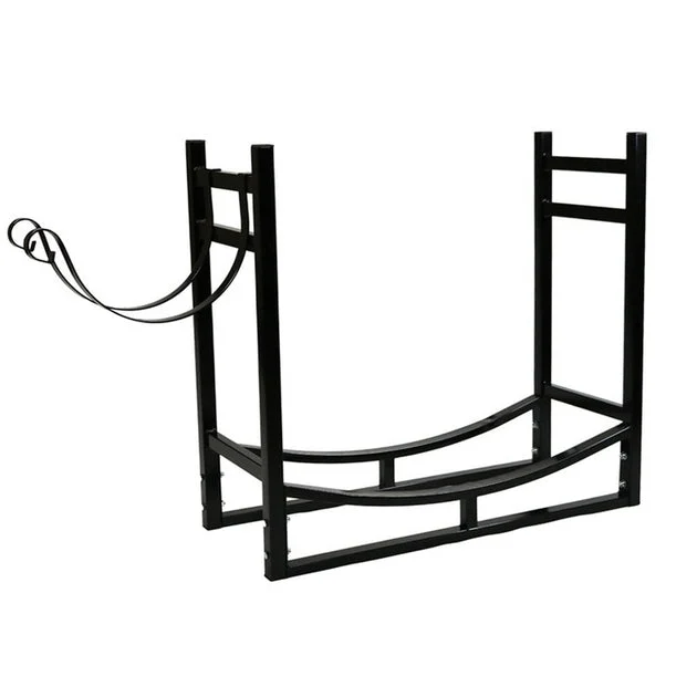 33" Indoor/Outdoor Steel Firewood Log Rack Holder with Kindling Storage Space - Black
