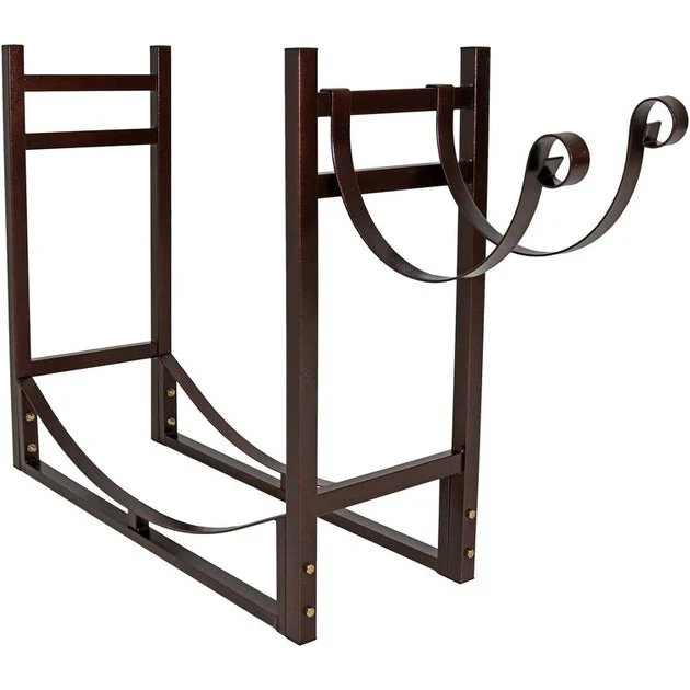 33" Indoor/Outdoor Steel Firewood Log Rack Holder with Kindling Storage Space - Bronze