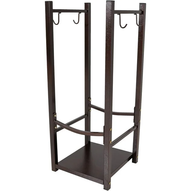 32" Indoor/Outdoor Powder-Coated Steel Firewood Log Rack Holder with Tool Holder Hooks - Bronze