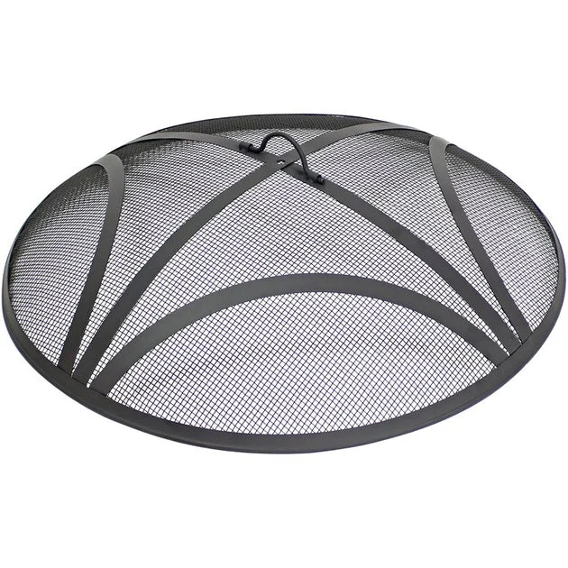 30" Round Heavy-Duty Reinforced Steel Outdoor Fire Pit Spark Screen with Ring Handle - Black