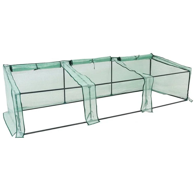 Slanted Top Outdoor Portable Mini Cloche Greenhouse with Zipper Doors - Green