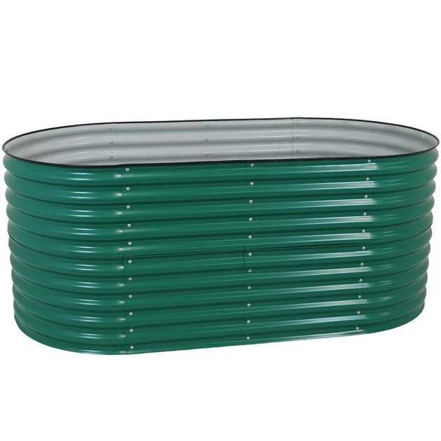 79" x 32" Large Oval Steel Stand Up-Height Raised Garden Bed - Green