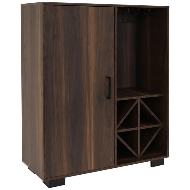 Lavina Indoor Wine Cabinet with Glass and Bottle Storage Shelves - Coffee Brown