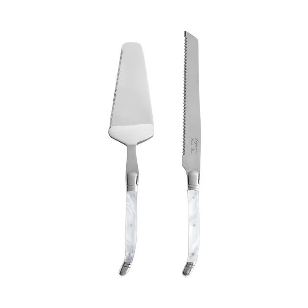 Laguiole Connoisseur Two-Piece Cake and Pie Server Set with Pearl White Handles