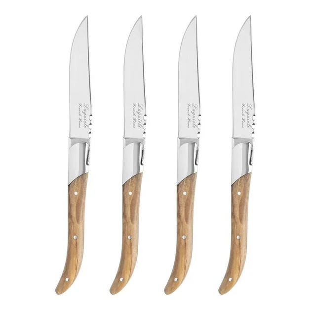 Laguiole Connoisseur Steak Knives with Olive Wood Handles Set of 4