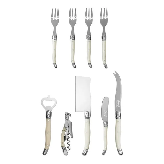 Laguiole Essential 9-Piece Charcuterie and Barware Set with Faux Ivory Handles