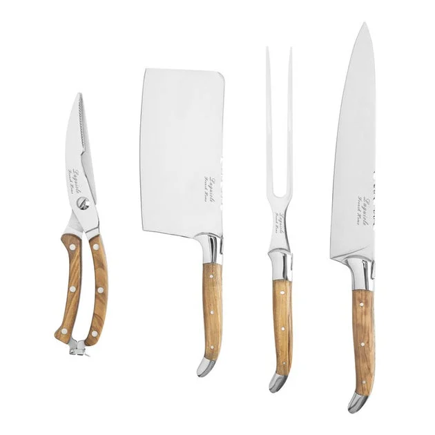 Laguiole Connoisseur Professional Chef Knives with Olive Wood Handles Set of 4