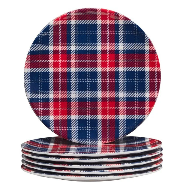 Patriotic Plaid 9" Salad Plates Set of 6