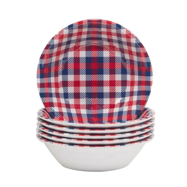 Patriotic Plaid 7.5" x 2" All-Purpose Bowls Set of 6