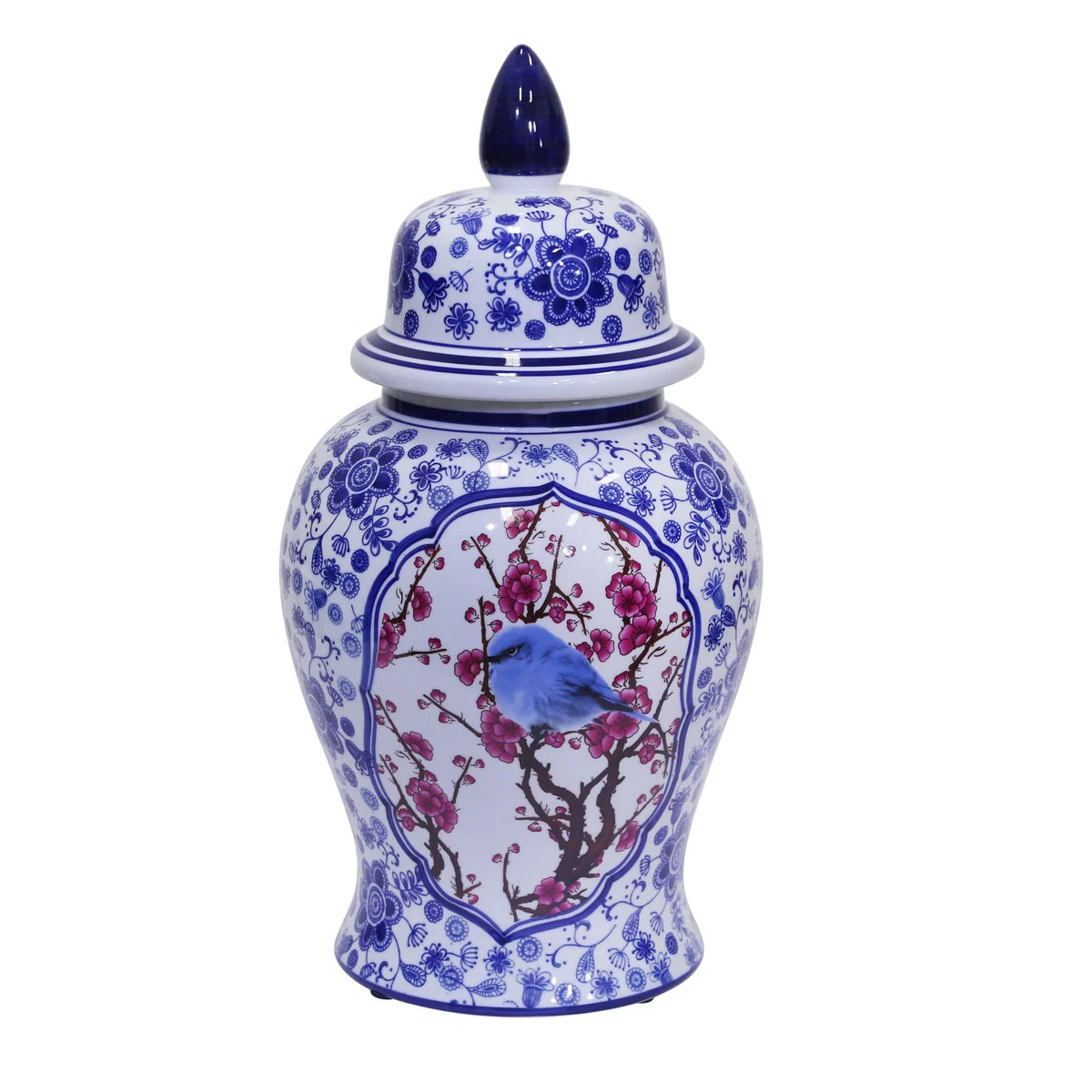Sagebrook Home 12053-01 18" Blue/White Bird Temple Jar