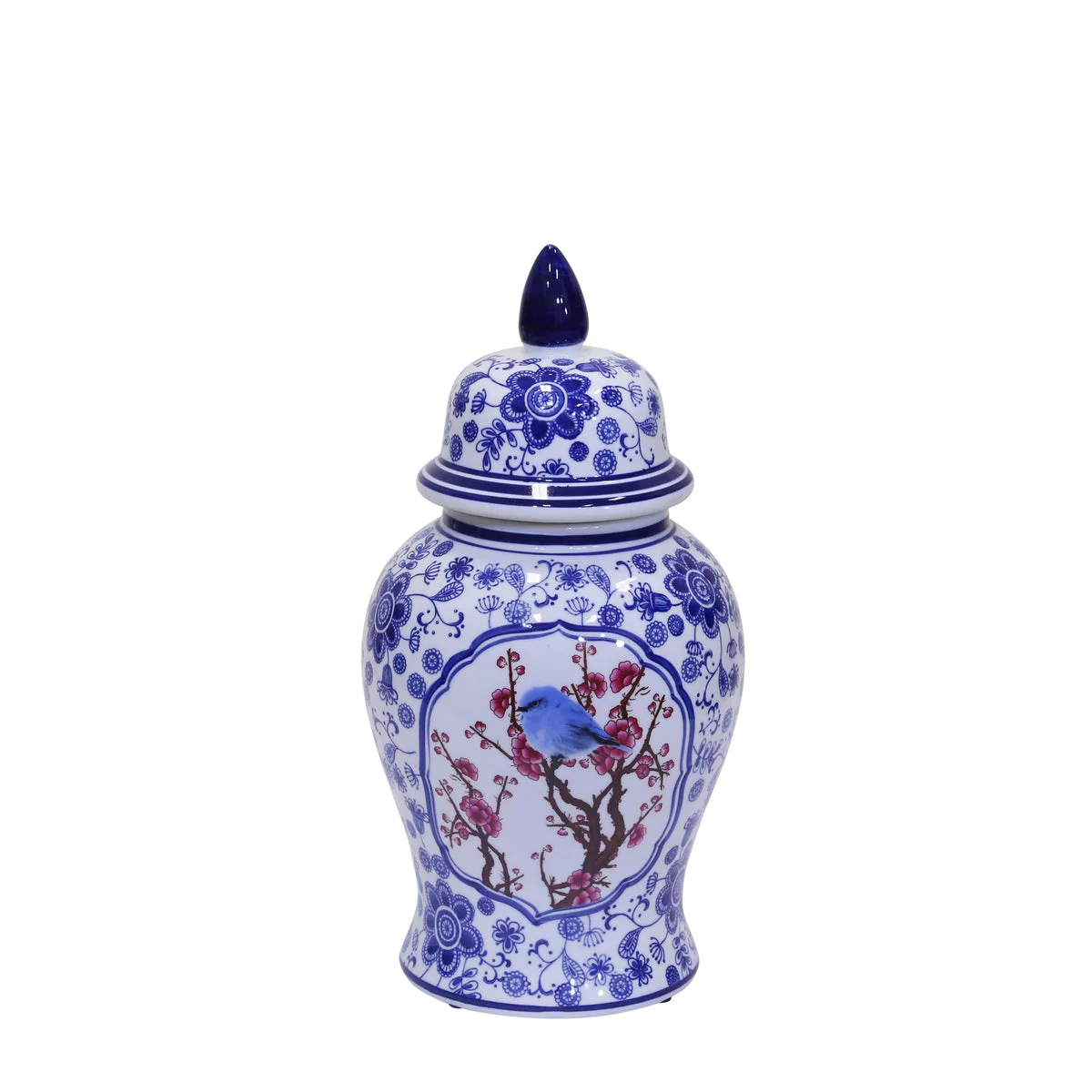 Sagebrook Home Blue/White Bird Temple Jar 14``