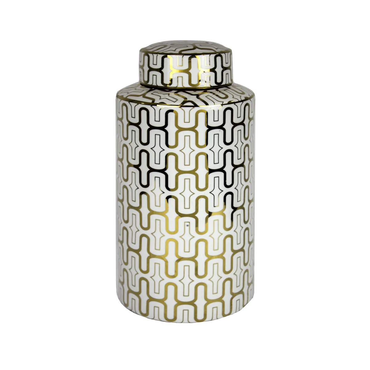 Sagebrook Home White/Gold Pattern Ceramic Jar 15.5``