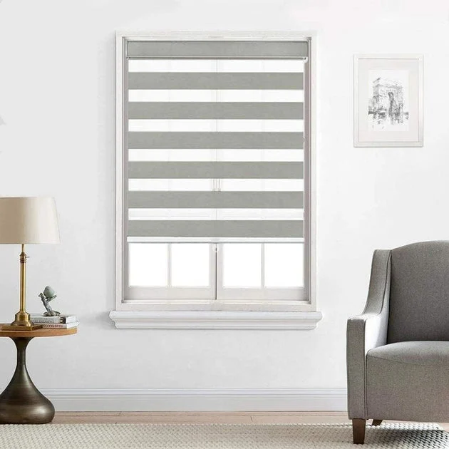Zebra 72" L x 35" W Cordless Dual-Layer Shade - Silver Gray