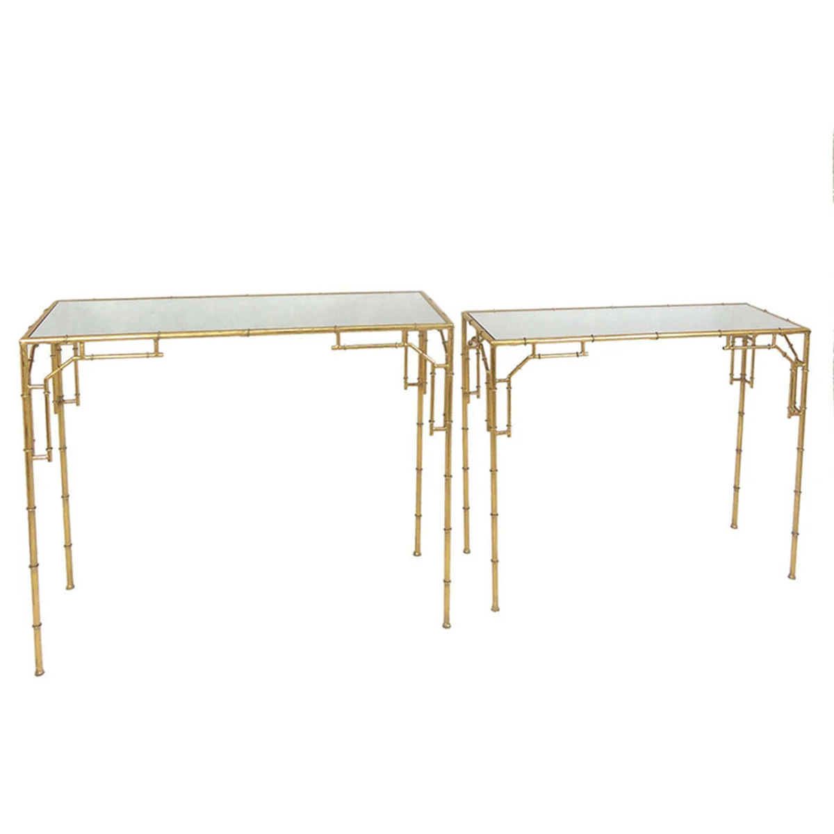 Sagebrook Home Set of 2 Gold Metal Console Tables, Mirror