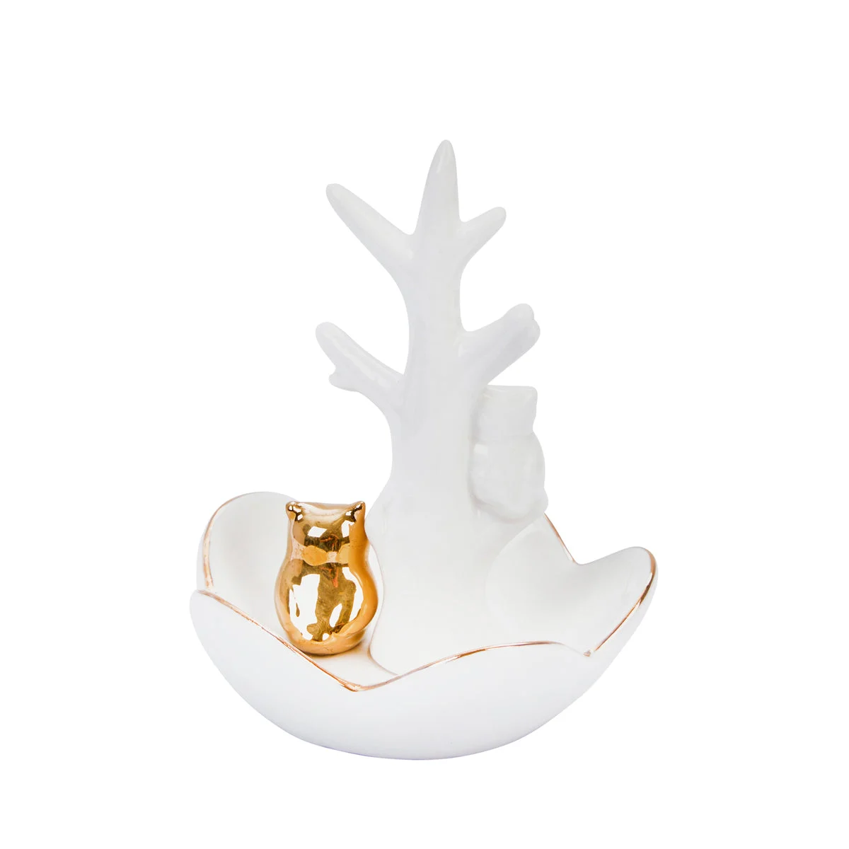 Sagebrook Home White/Gold Owl/Tree Ring Holder