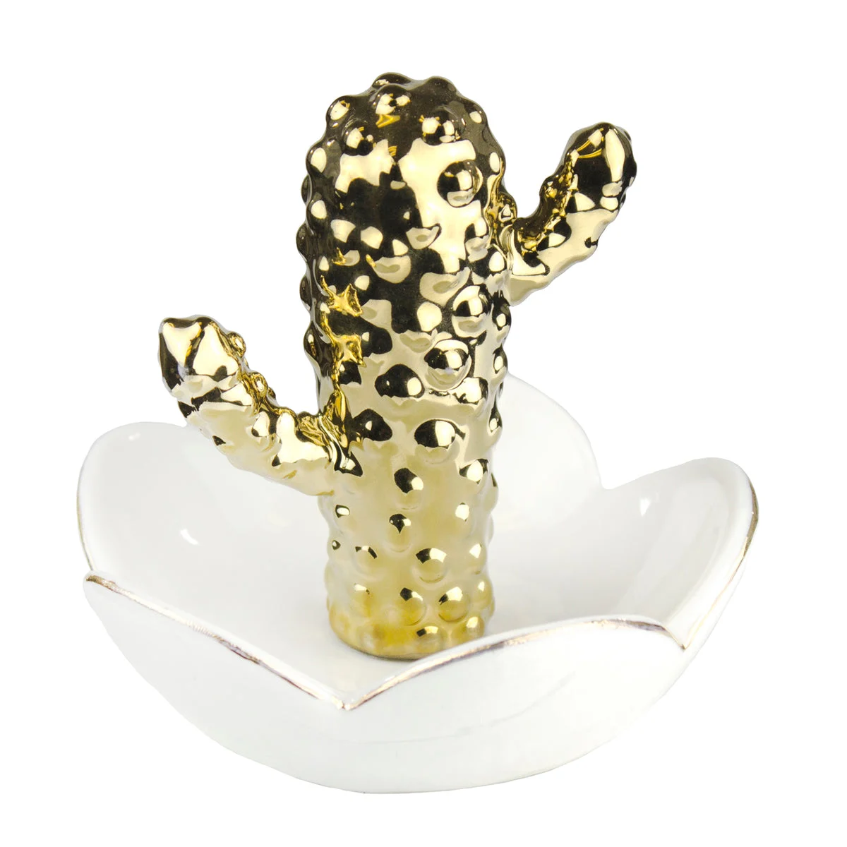 Sagebrook Home Gold/White Cactus Flower Ringholder
