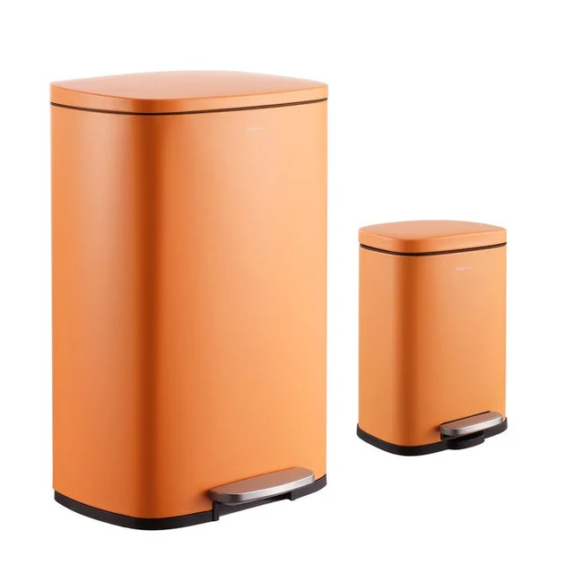 Connor Rectangular 13-Gallon Trash Can with Soft-Close Lid and FREE Mini Trash Can - Carrot Cake