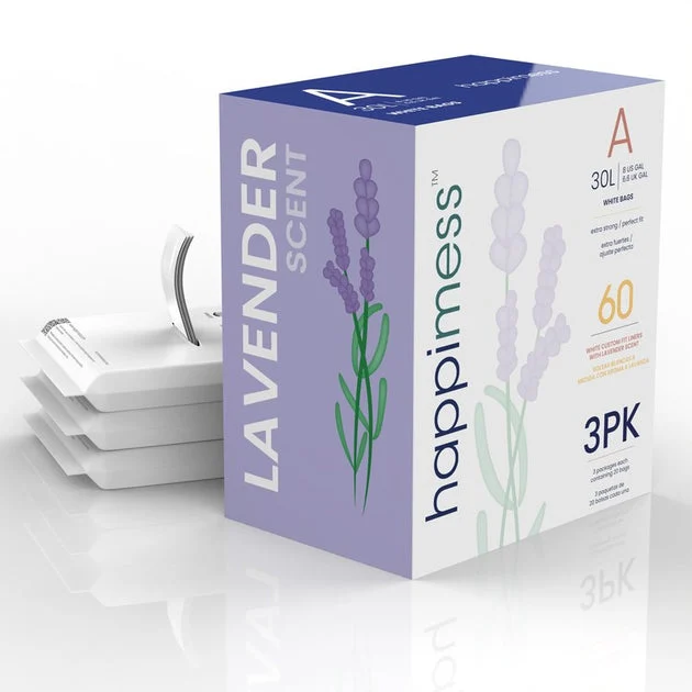 8-Gallon Lavender-Scented Drawstring Trash Can Liners (60-Count 3-Packs of 20 Liners) - White