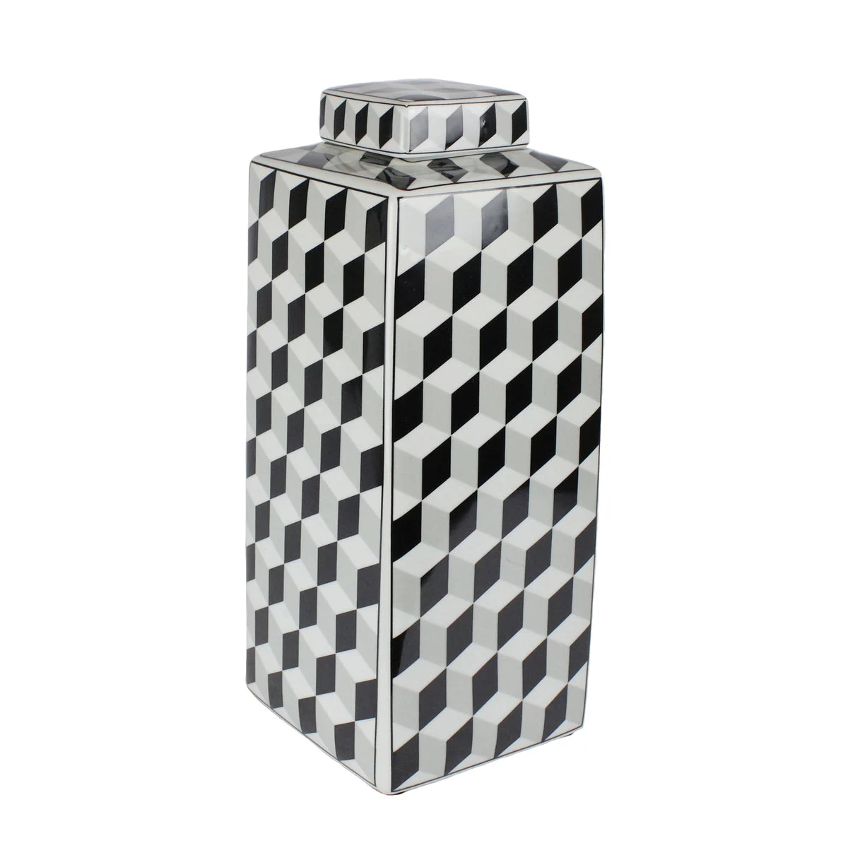 Sagebrook Home Black/White Square Ceramic Jar16``