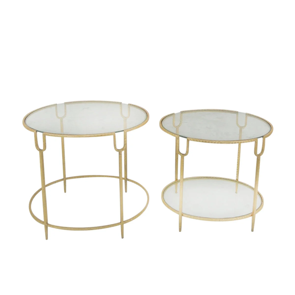 Sagebrook Home Set of 2 Round Gold Accent Tables, Glass Top