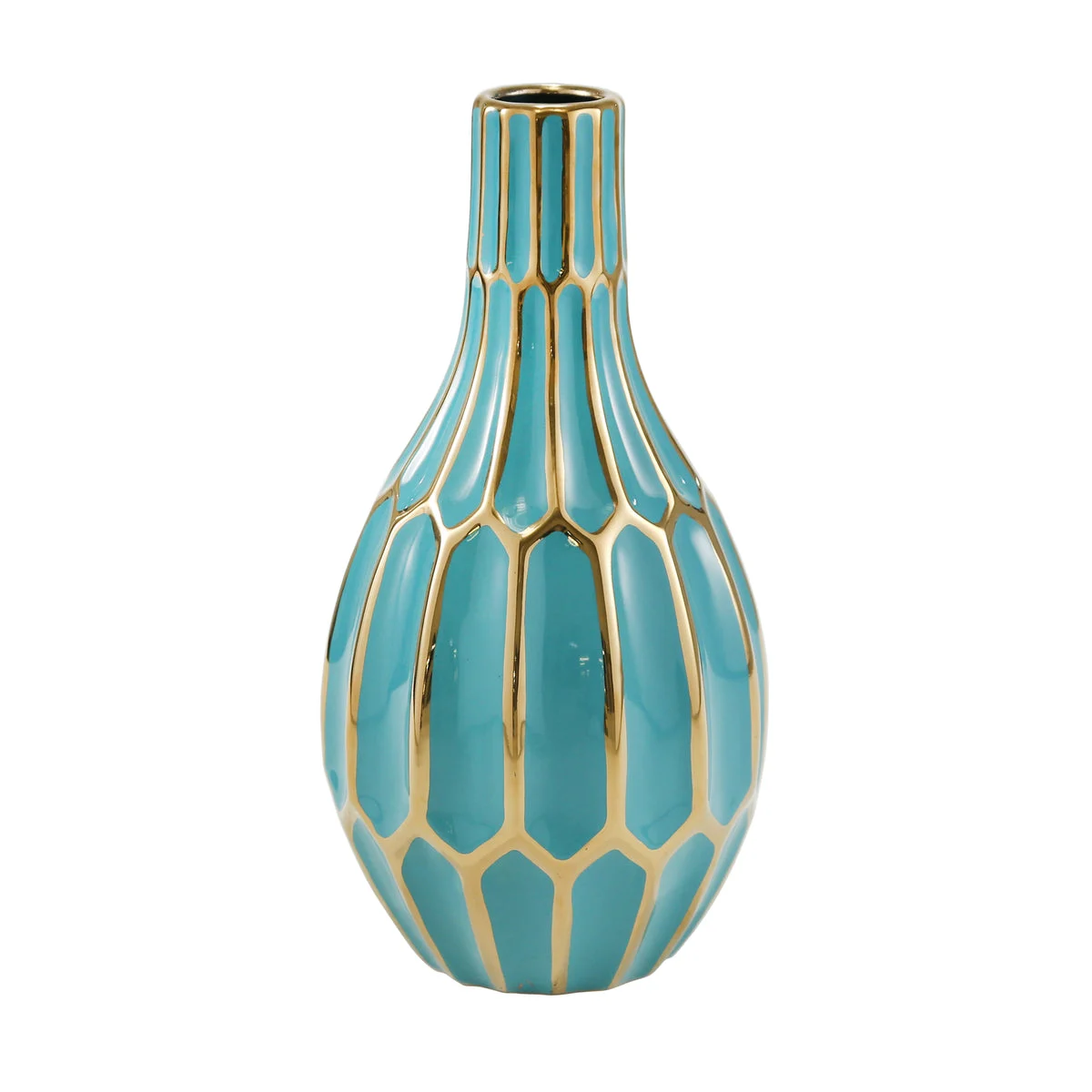 Sagebrook Home Turquoise/Gold Ceramic Vase 12"