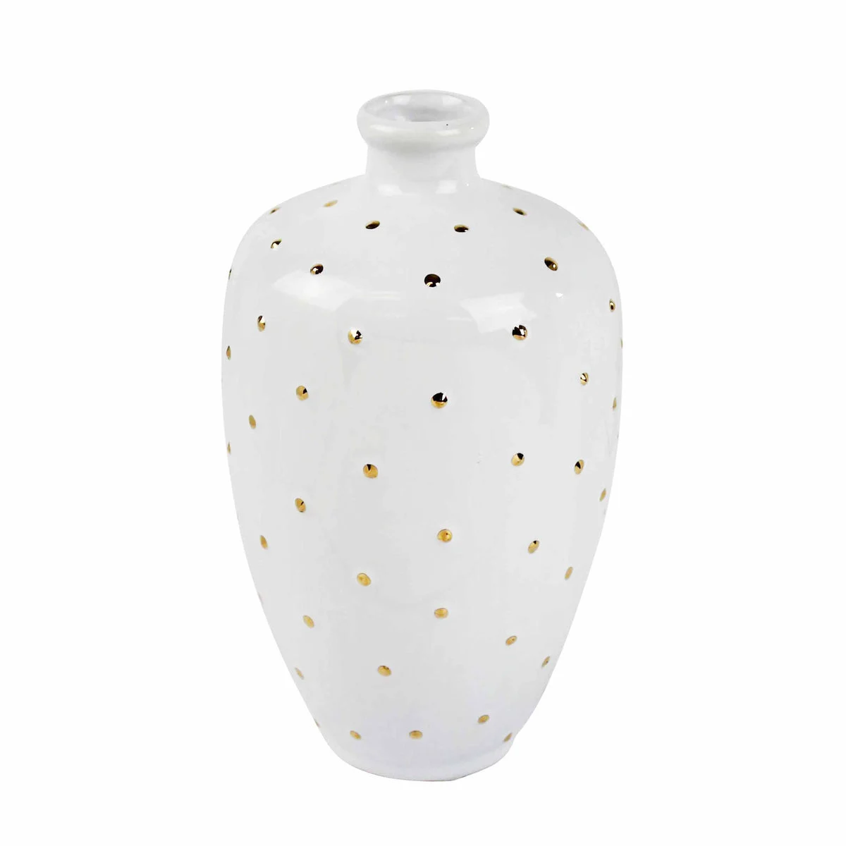 Sagebrook Home White Vase W/ Gold Dots 9.5``