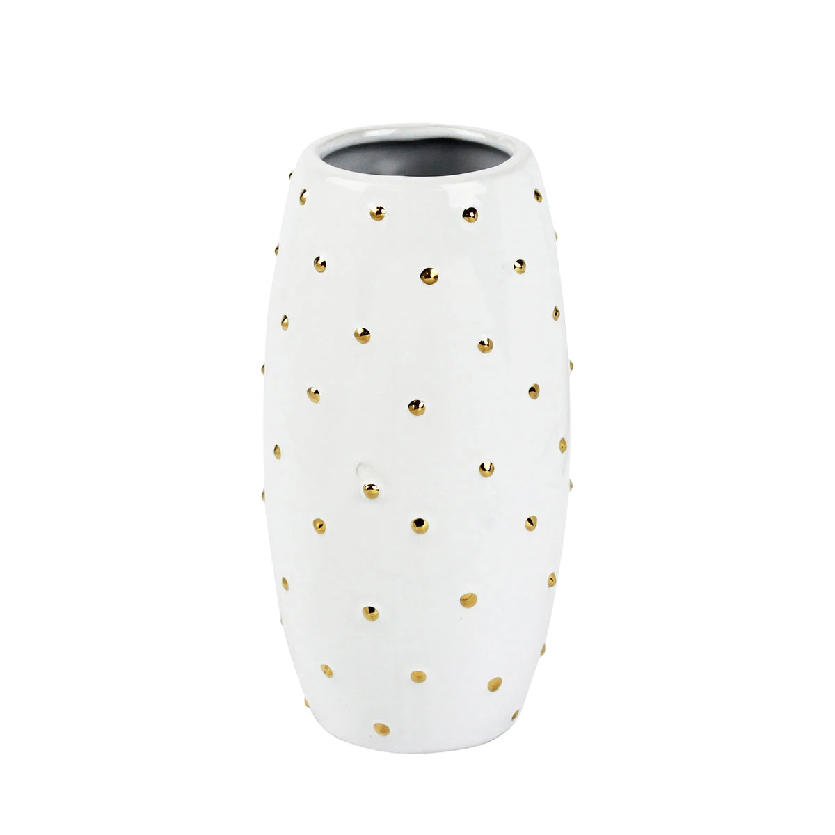 Sagebrook Home White Vase W/ Gold Dots 7.75``