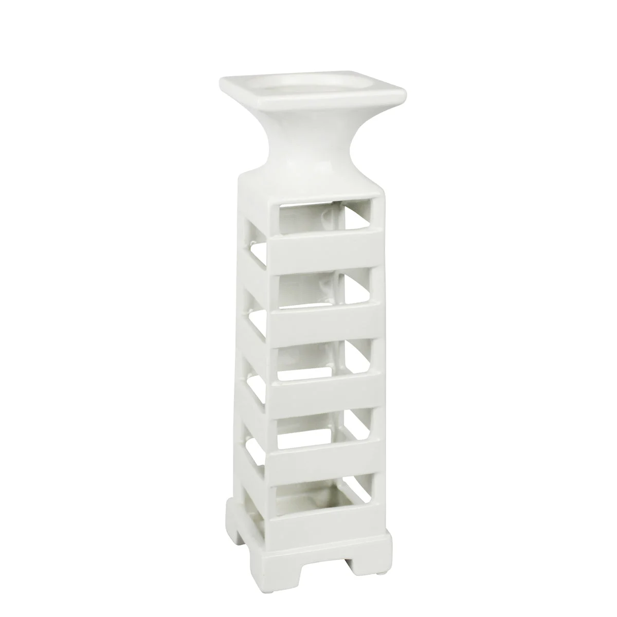 Sagebrook Home 12605-01 16" White Slat Ceramic Candle Holder