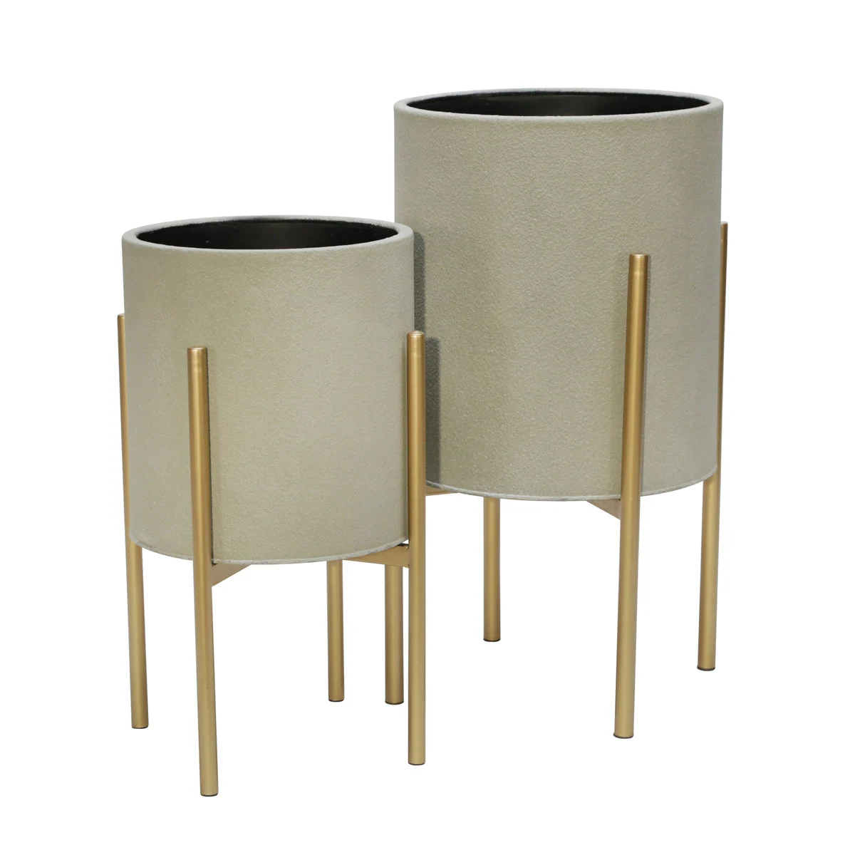 Sagebrook Home Set of 2 Planter On Metal Stand, Putty/Gld