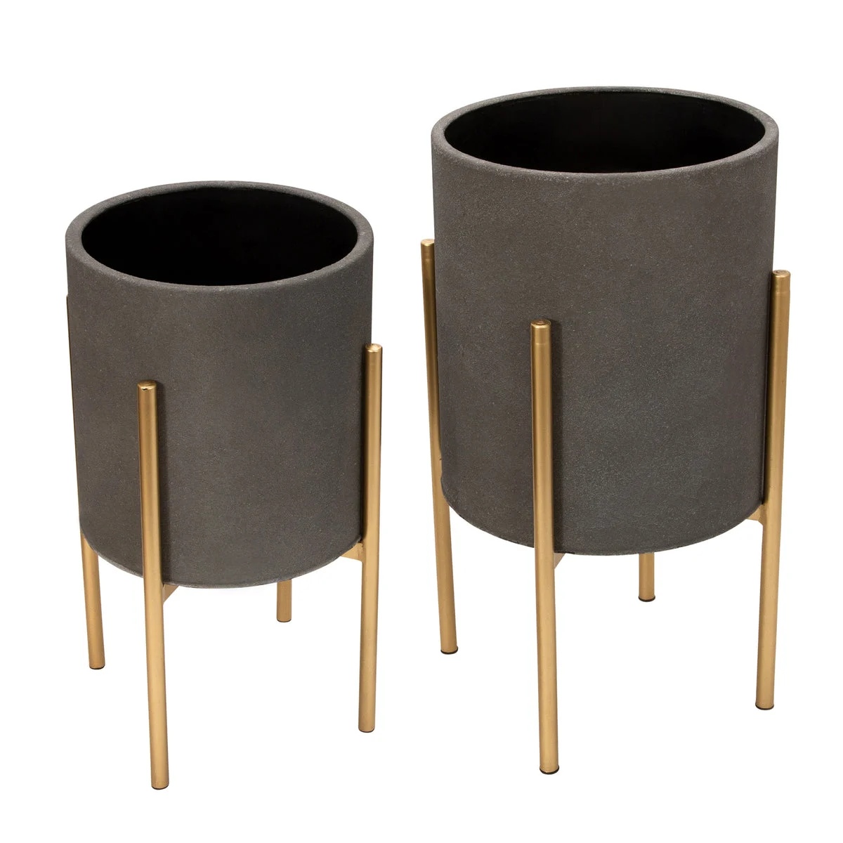 Sagebrook Home 12629-05 19" Planter On Metal Stand, Gray/Gold, Set of 2