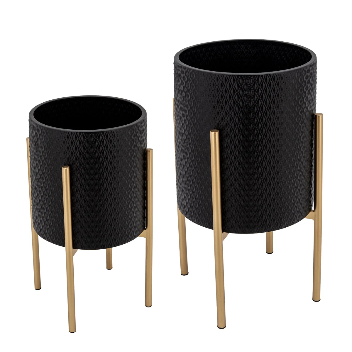 Sagebrook Home 12629-07 23" Textured Planter On Metal Stand, Black/Gold, Set of 2