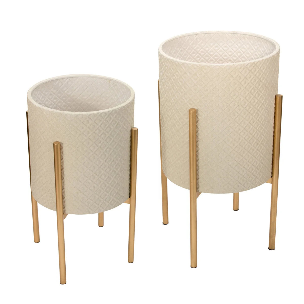 Sagebrook Home 12629-08 19" Diamond Planter On Metal Stand, White/Gold, Set of 2