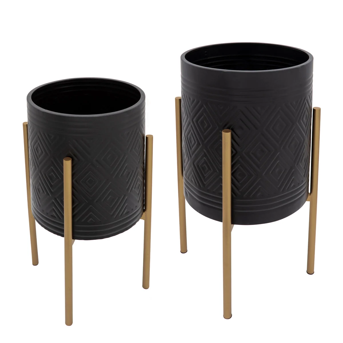 Sagebrook Home 12629-13 23" Aztec Planter On Metal Stand, Black/Gold, Set of 2