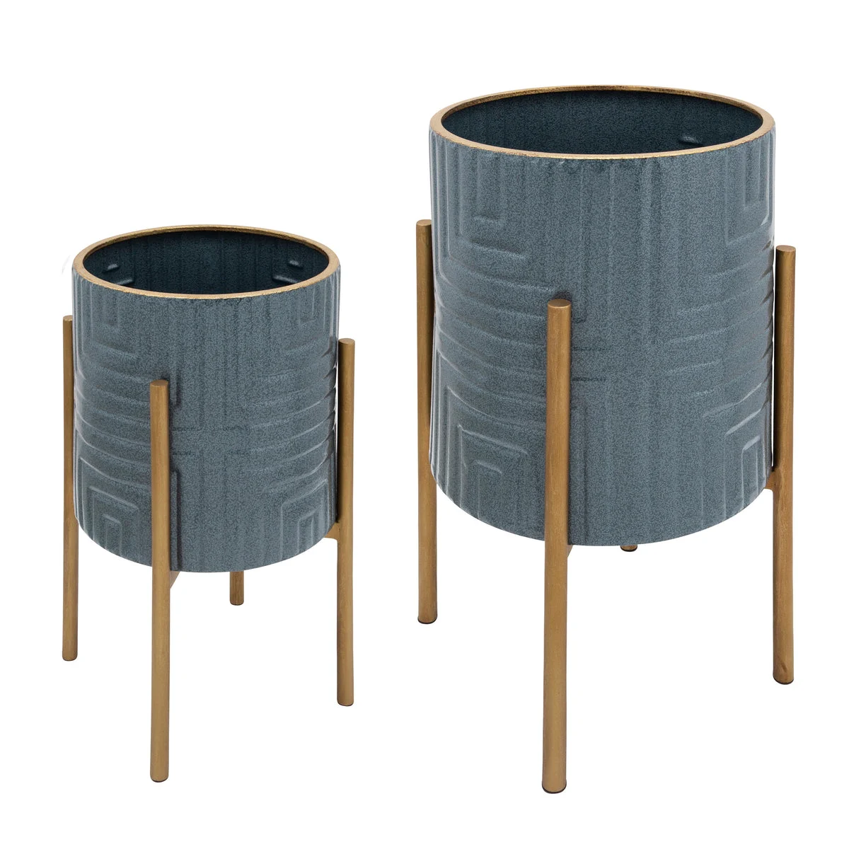 Sagebrook Home Set of 2 Planter On Metal Stand, Turq/Gold
