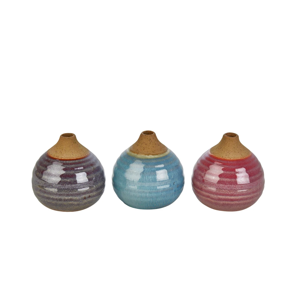 Sagebrook Home Set of 3 Glazed Bud Vases, Purple/Blue/Pink