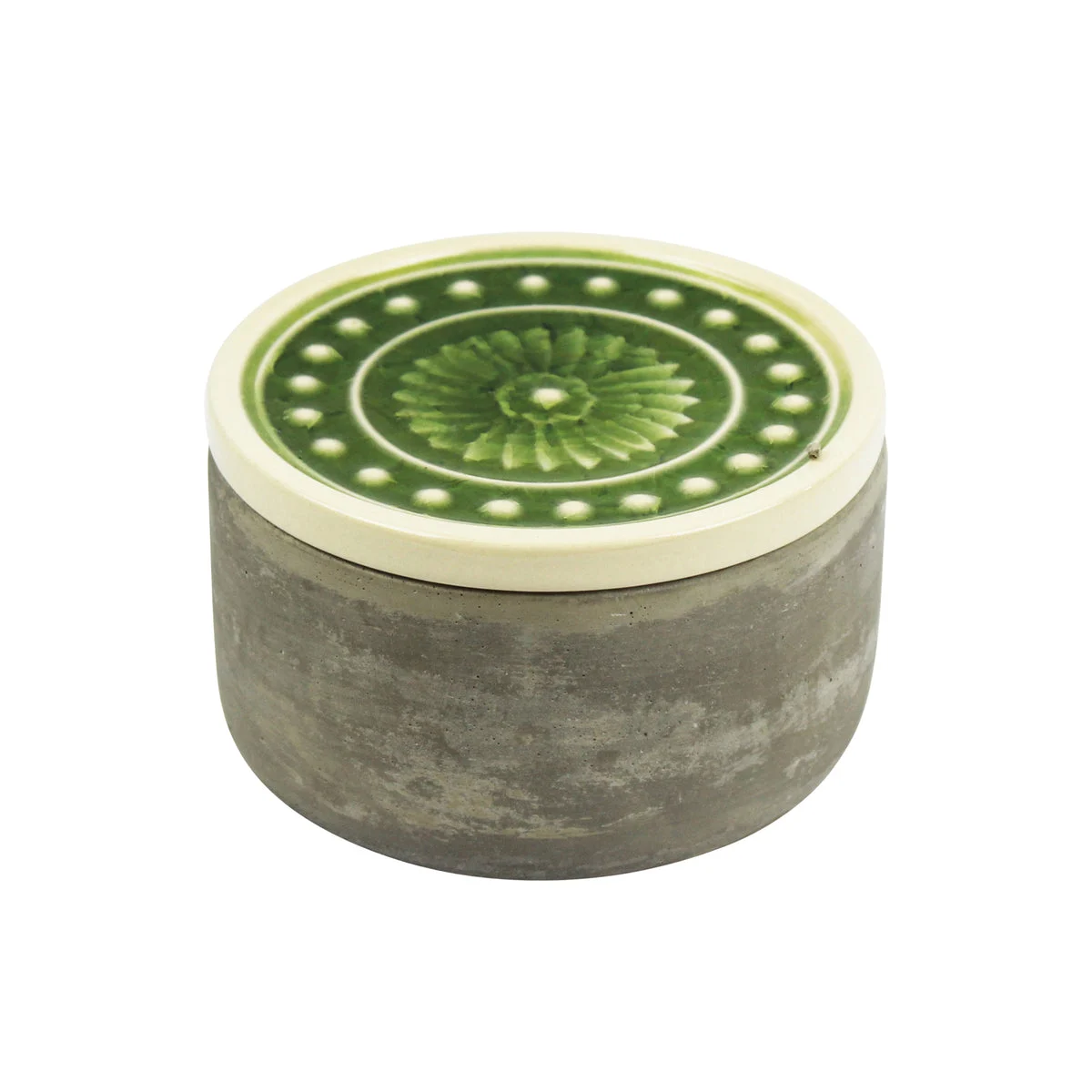 Sagebrook Home Round Cement Box, Green Glazed Lid 5``