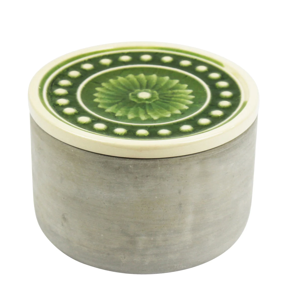 Sagebrook Home Round Cement Box, Green Glazed Lid 6``