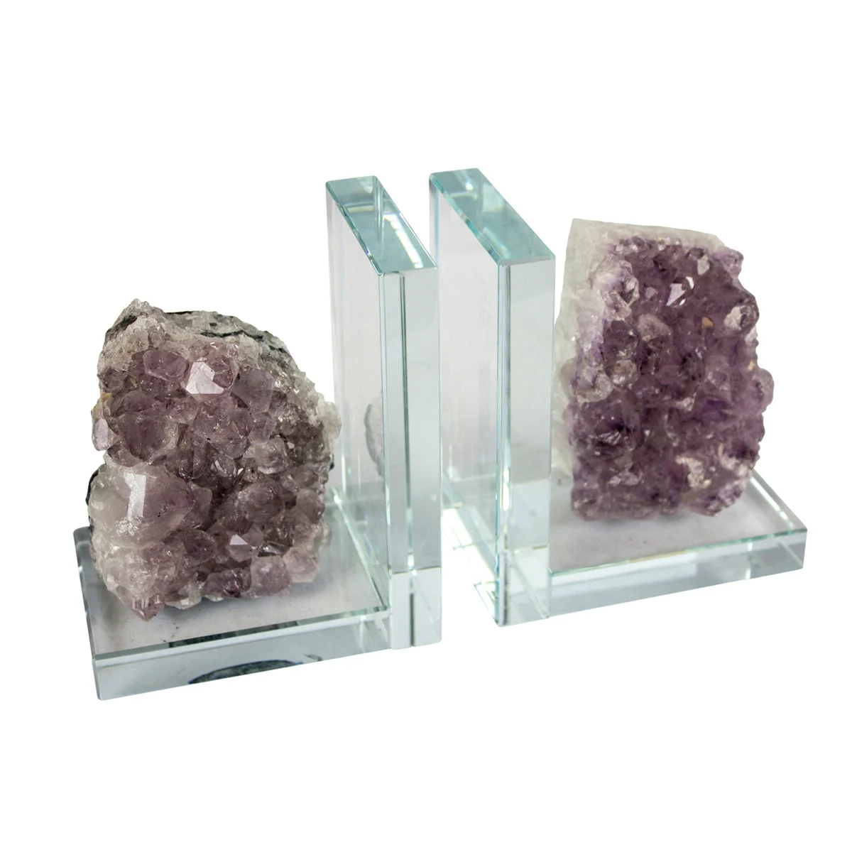 Sagebrook Home Ec,Set of 2 Purple Amethyst & Glass Bookends