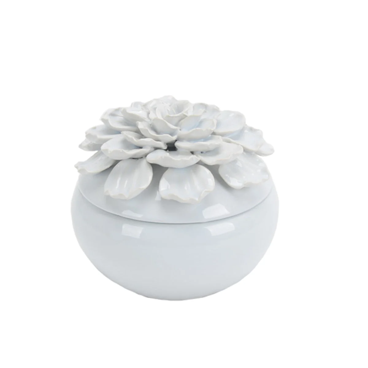 Sagebrook Home Ceramic Covered 7`` Jar W/ Petal Trim, White