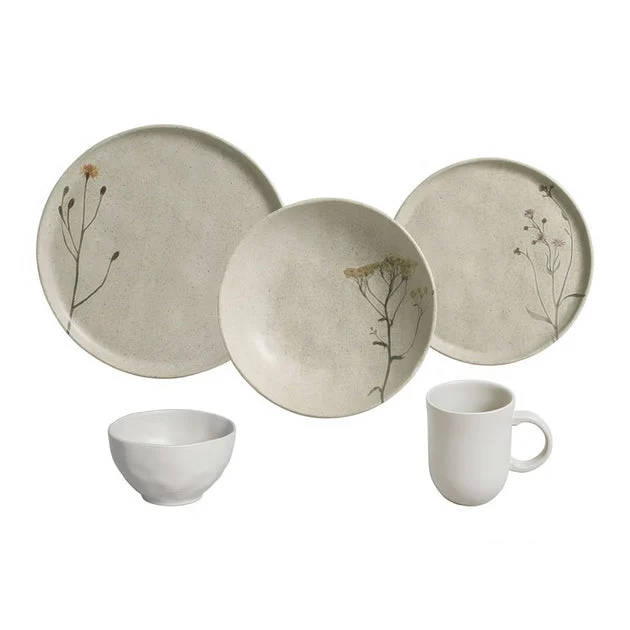 Dinnerware Set Campestre Service for 4 20 Piece Ivory/Green/Yellow/Pink Stoneware