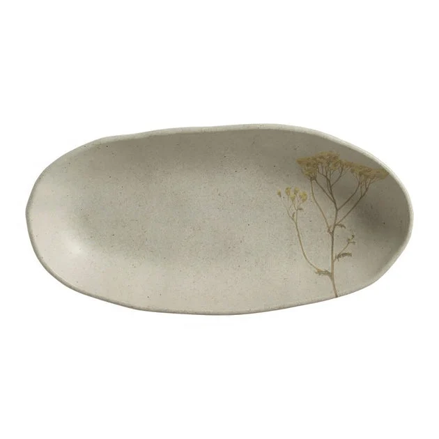 Platter Set Campestre Large Deep Oval 4 Piece Ivory/Green/Yellow Stoneware