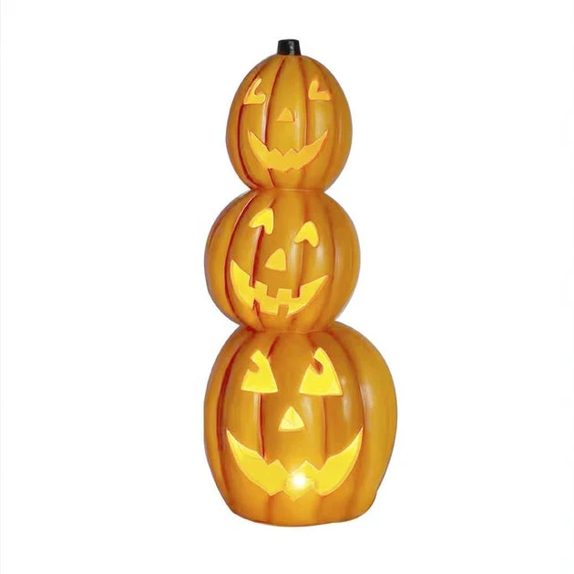 Seasonal Decor Jack-o-Lantern Stack Statue with LED Lights Halloween 36 Inch Orange Plastic 1 Piece