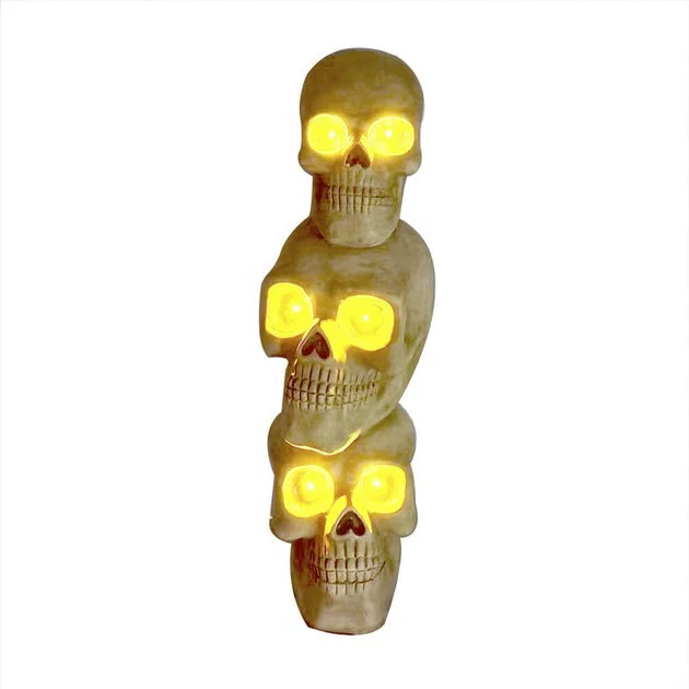 Seasonal Decor Skull Stack Statue with LED Eyes Halloween 37 Inch Natural Plastic 1 Piece