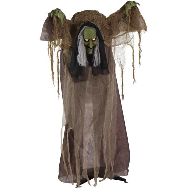 Seasonal Decor Talking Hunchback Witch with Movement and Lights Halloween Multicolored Plastic 1 Piece