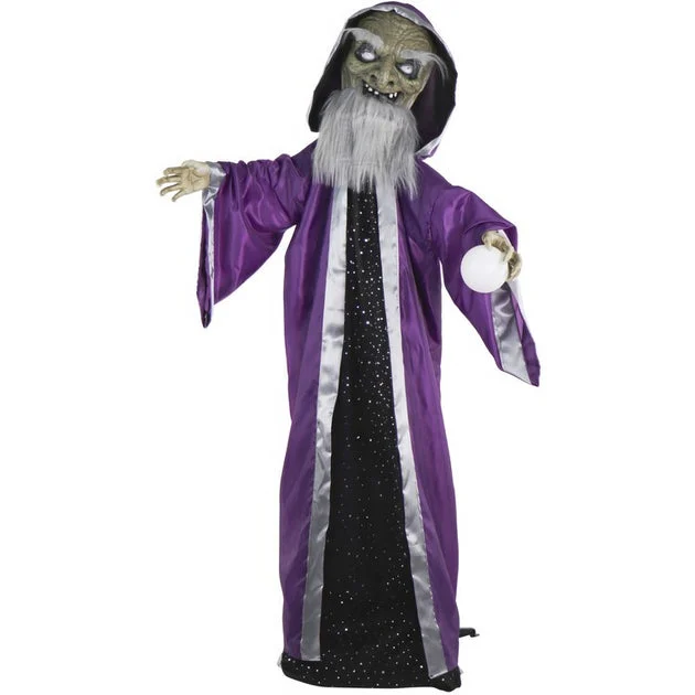 Seasonal Decor Talking Wizard with Movement and Light-Up Crystal Ball Halloween Multicolored Plastic 1 Piece