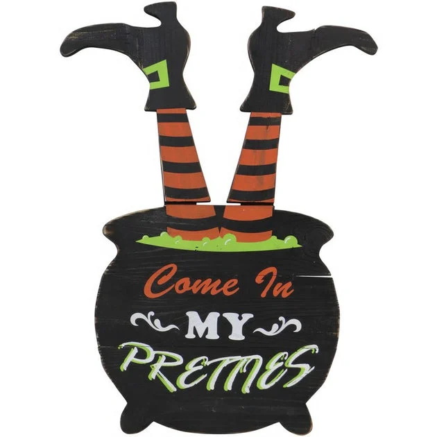 Seasonal Decor Come In My Pretties Witch's Cauldron Funny Wood Yard Stake Halloween 24 Inch Black Plastic 1 Piece