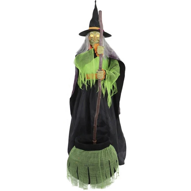 Seasonal Decor Tall Motion Activated Cauldron Witch Plug-In Halloween 6 Feet Green/Black Plastic 1 Piece