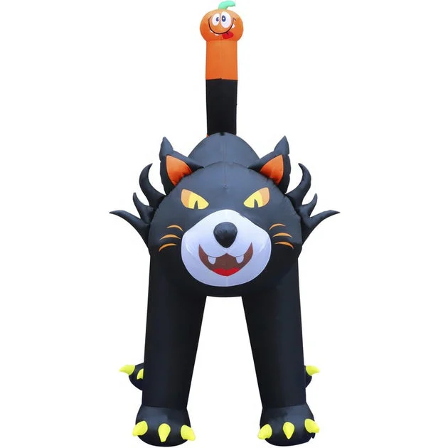 Seasonal Decor Tall Pre-Lit Inflatable Black Cat Halloween 10 Feet Black Polyester 1 Piece