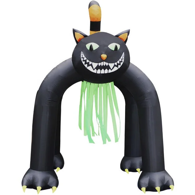 Seasonal Decor Tall Pre-Lit Inflatable Black Cat Arch Halloween 10 Feet Black Polyester 1 Piece