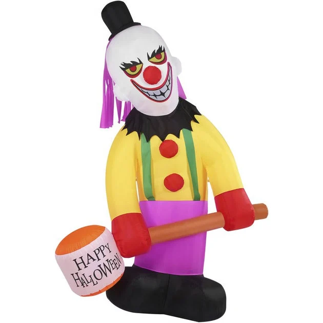 Seasonal Decor Tall Pre-Lit Inflatable Clown Halloween 8 Feet Red Polyester 1 Piece